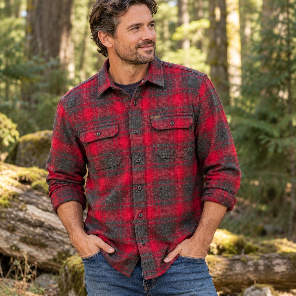 Orvis Mens Red Grey Buffalo Plaid Flannel Button Down Shirt Sz Med Long Sleeve